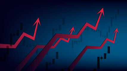 Rising prices and red up arrows on dark blue background. The global crisis in all sectors and deterioration of economy.