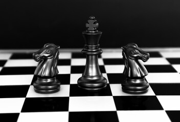 concept chess board game black. planning and decision making business leader concept. Selective focus.