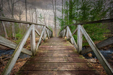 Old wooden footbridge at Stokes State Forest, New Jersey