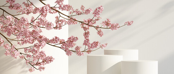 japanese style architect podium cosmetic background. for branding and product presentation.3d rendering illustration.