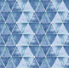 Geometric seamless pattern of dreamy blue triangles