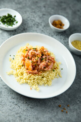 Couscous with hot smoked salmon