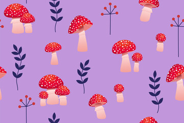 Seamless pattern. mushroom toadstool. fungus on white background.