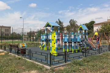 Playground on Kirov street in the village of Uyutnoye, Saki district, Evpatoria, Crimea