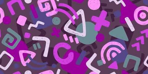 ABSTRACT VECTOR SEAMLESS LILAC BANNER WITH MULTICOLORED GEOMETRIC ELEMENTS
