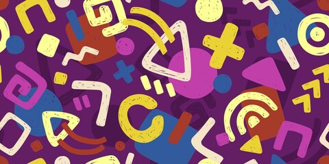 Obraz premium ABSTRACT VECTOR SEAMLESS LILAC BANNER WITH MULTICOLORED GEOMETRIC ELEMENTS