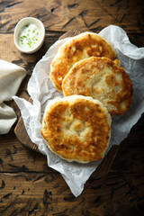 Homemade flatbread with cream cheese