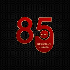 85th anniversary logo. Anniversary celebration logo design with red color and with gold text for booklet, flyer, magazine, brochure poster, web, invitation or greeting card. vector illustrations.