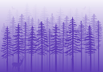 Very peri winter forest, purple vector background illustration