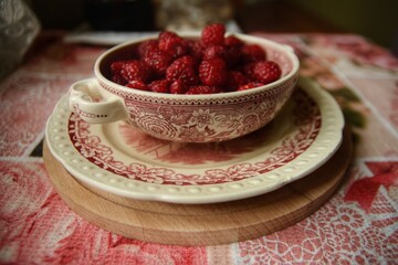 ягода малина на столе в миске