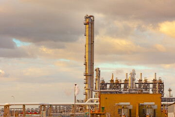 Detail at sunset of a Natural Gas refinery plant