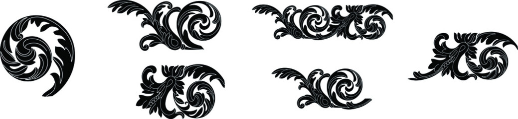 Set of vintage baroque ornament, corner. Retro pattern antique style acanthus. Decorative design element filigree calligraphy vector