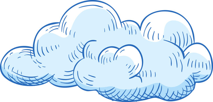 Blue Curly Cloud Contour Hand Drawn Illustration