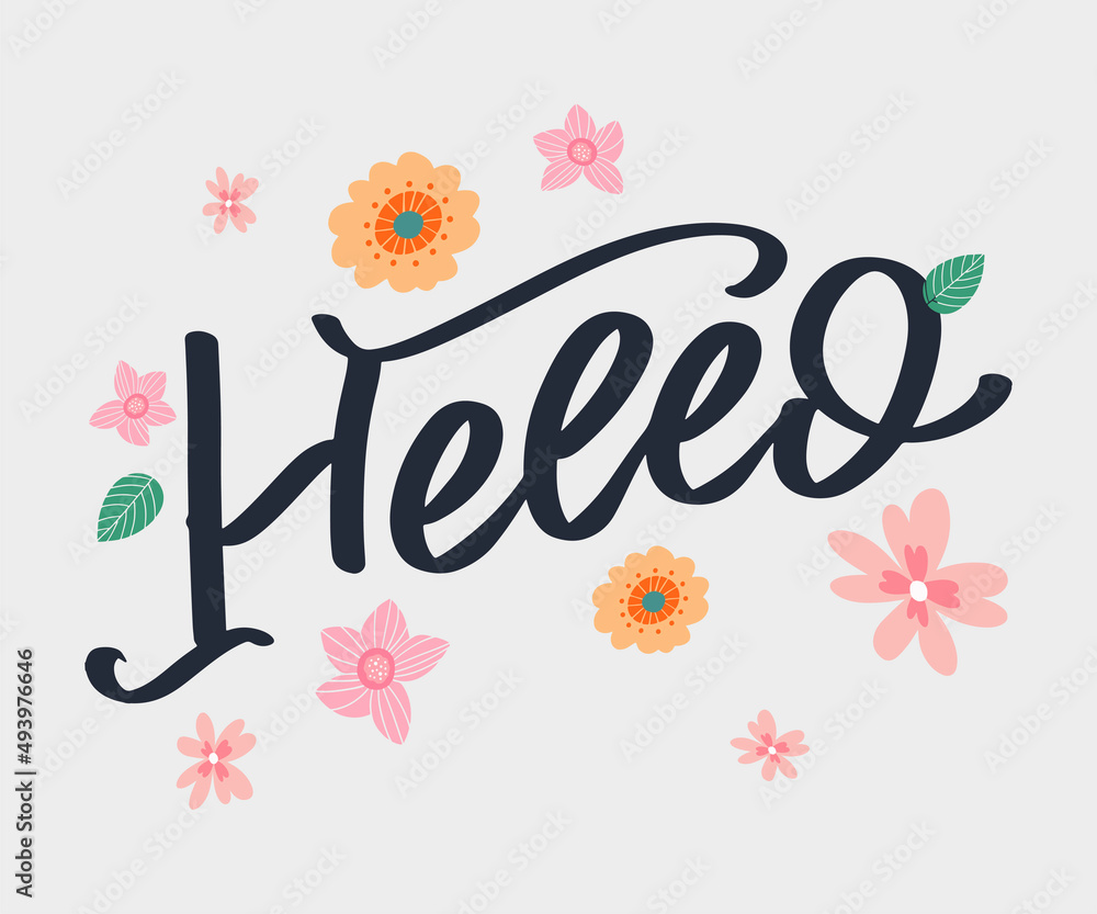Poster hello in hand drawn style. hello world. lettering design concept. white background. hand lettering t