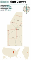 Large and detailed map of Piatt county in Illinois, USA.