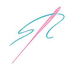 Needle with thread. Modeling tools. Vector illustration