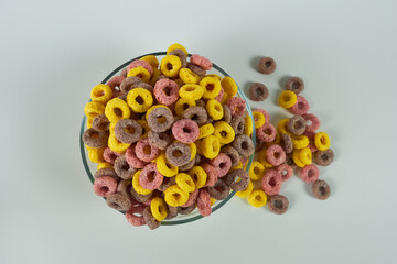 multicolored corn rings for breakfast top view