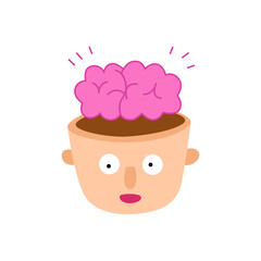 the brain comes out of the head. hand drawn flat design illustration