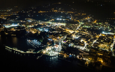 Night views of seaside Sorrento. Aerial drone photo, Sorrento, Italy