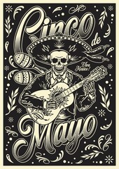 Cinco de mayo poster with skeleton guitarist