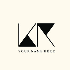 KR monogram logo.Letter k, letter r typographic icon.Lettering sign isolated on light background.Alphabet initials.Modern design, geometric, tech style characters.