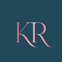 KR monogram logo.Typographic signature icon.Letter r and letter k.Lettering sign isolated on dark background.Wedding, fashion, beauty alphabet initials.Elegant, luxury style.	