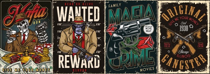 Mafia colorful vertical posters set