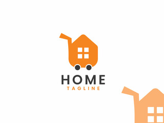 home and house shop store logo template, house and trolley logo concept