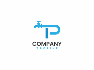 letter P plumbing logo template, pipe and tap concept