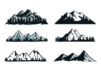 collection of hand drawn and mountain template illustrations - obrazy, fototapety, plakaty