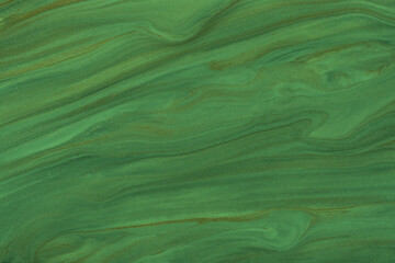 Abstract fluid art background dark green and olive colors. Liquid marble. Acrylic painting with emerald gradient
