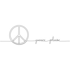 Peace please - peace sign in continuous line drawing. Minimalistic line art. Peace and respect concept.