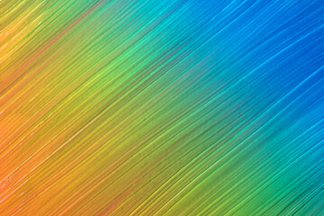 Abstract fluid art background orange, green and blue colors. Acrylic painting on canvas with rainbow gradient