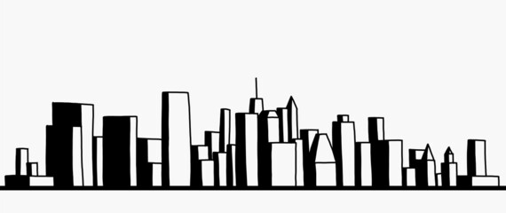 Fototapeta premium modern cityscape skyline outline doodle drawing on white background.