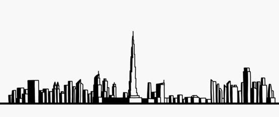Obraz premium modern cityscape skyline outline doodle drawing on white background.