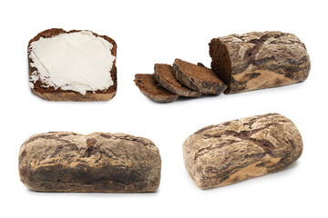Brown bread isolated on white background.