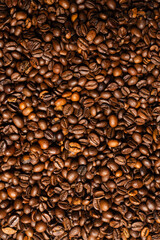 Coffee beans on a white background. Top view.