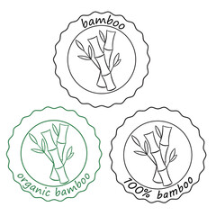 100% bamboo organic plant stamp logo. pure quality emblem