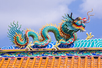 Chinese dragon statue on the Chinese temple roof
