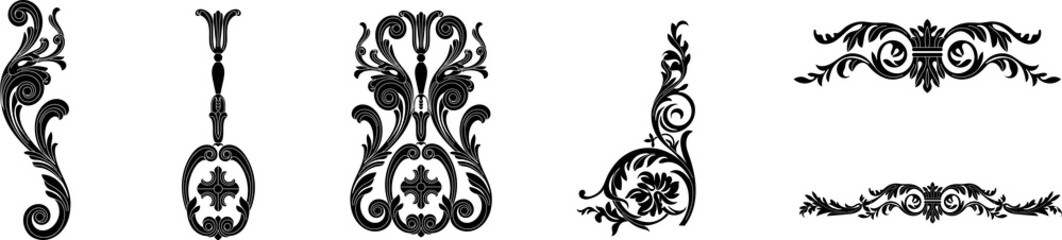 Set of vintage baroque ornament, corner. Retro pattern antique style acanthus. Decorative design element filigree calligraphy vector