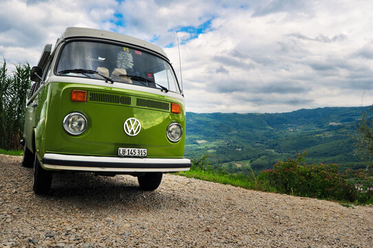 VW camper van in Istria, travel concept