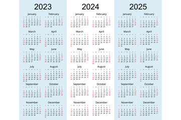 Calendar planner 2024, 2025, 2026, Corporate design planner template. Week Starts on Sunday