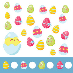 Mathematics educational children game. Study counting, numbers, addition. Easter theme kids math activity