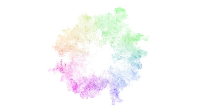 Multicolored shock wave, explosion of energy and colors, abstract shape on white background