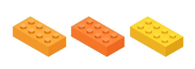 Plastic toy 3d brick or block. 3d colorful bricks. Vector clipart isolated on white background.