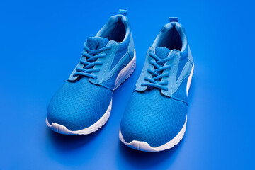 athletic footgear for running. pair of comfortable sport shoes. sporty blue sneakers.