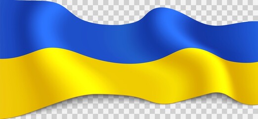 Long yellow-blue Ukrainian flag on transparent background.