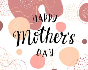 A greeting card for Mother's Day. Vector banner on a white background with abstract shapes, lines, dots. Abstract background in pink and peach tones