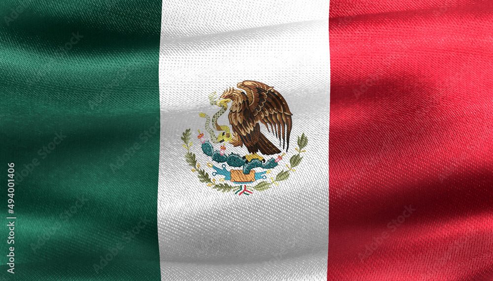 Poster 3d rendering flag of Mexico with realistic waving fabric surface.