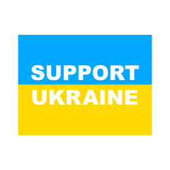 Support Ukraine inscription concept. Ukrainian flag and banner with help concept. Vector isolated on white.